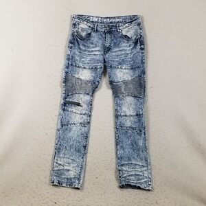 Raw X Jeans Men 34x32 Blue Acid Wash Moto Biker Standard Fit Ribbed‎ Stretch